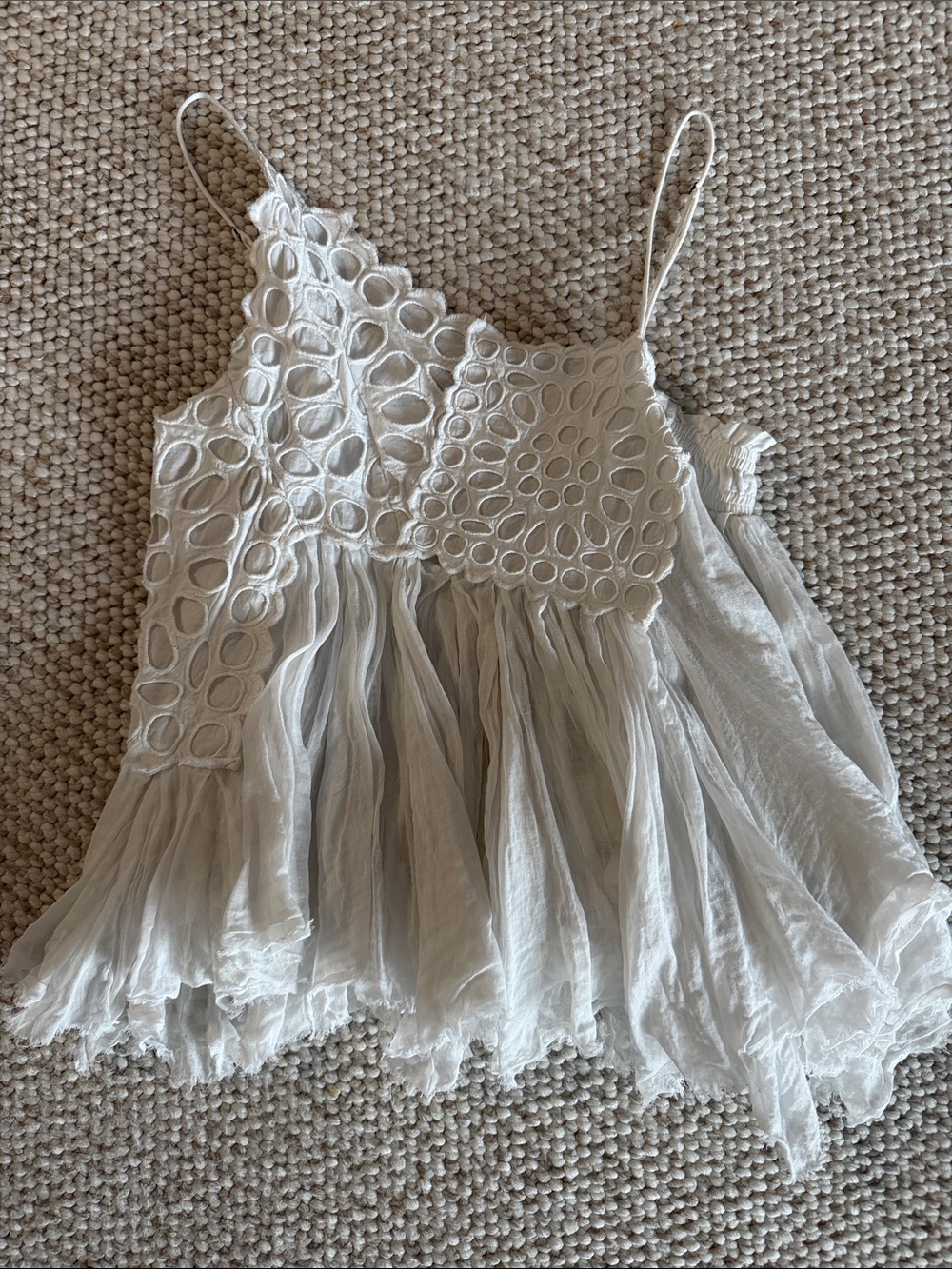 White Eyelet & Gauze Spaghetti Strap Women's Top